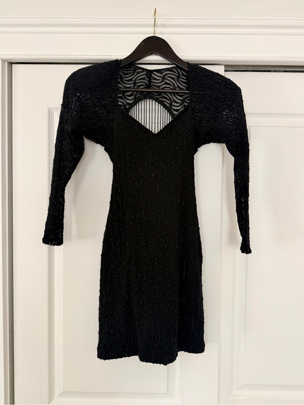 Vintage 80s Black Glitter Bodycon Mini Cocktail Dress